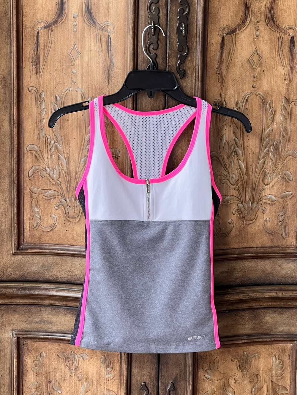 Vintage NWOT Bebe Women Athletic Zip Top Grey Neon Pink White M